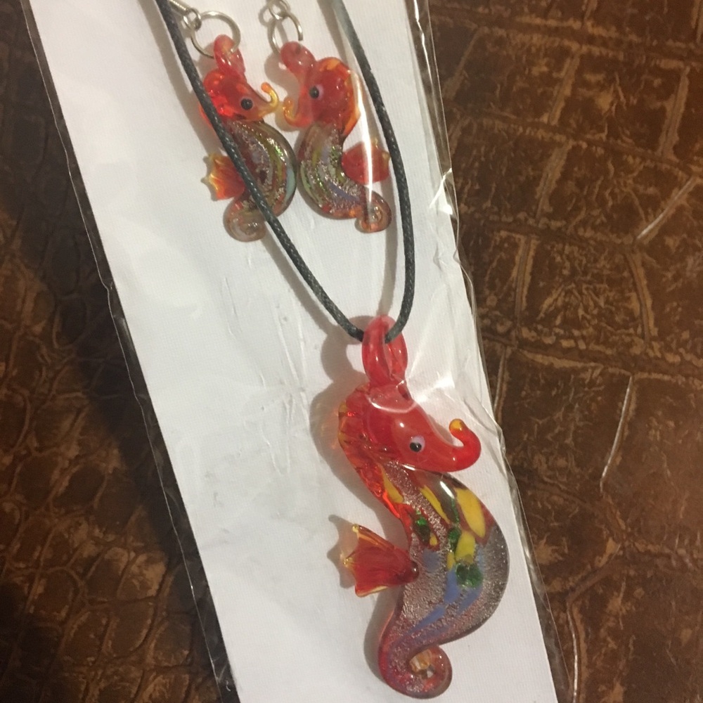 Red Seahorse Glass Jewelry Set